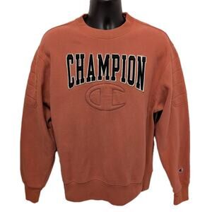 Champion Reverse Weave Sweatshirt Medium Rust Orange Embroidered Logo